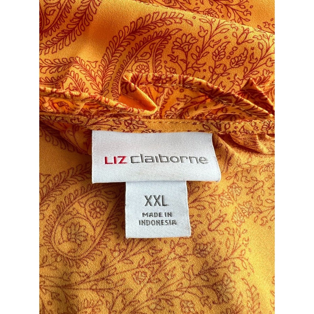 Liz Claiborne Boho Style Orange Paisley Print Flutter Sleeve Tie V-Neck Size XXL - Picture 7 of 8